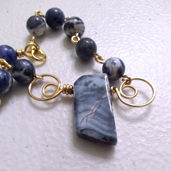 Wire Wrapped Blue Sodalite Bracelet - Handmade - Unique - One-of-a-kind! Fits 7" - Picture 9 of 12